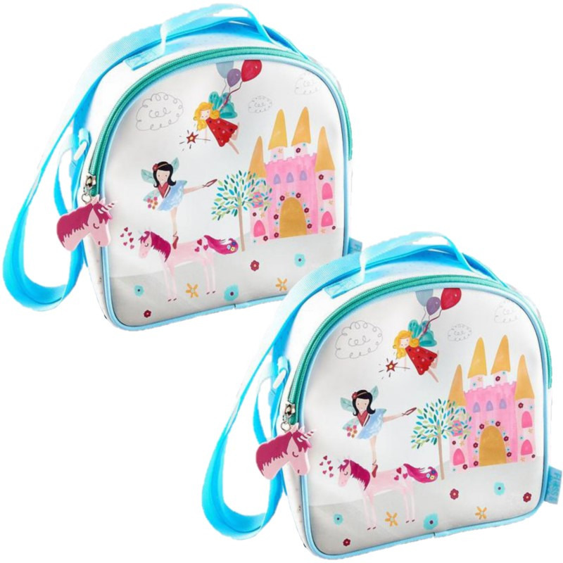 Floss & Rock Set van 2x stuks kleine koeltassen voor lunch wit/licht blauw met sprookjes print 9 x 22 x 22 cm 4 -