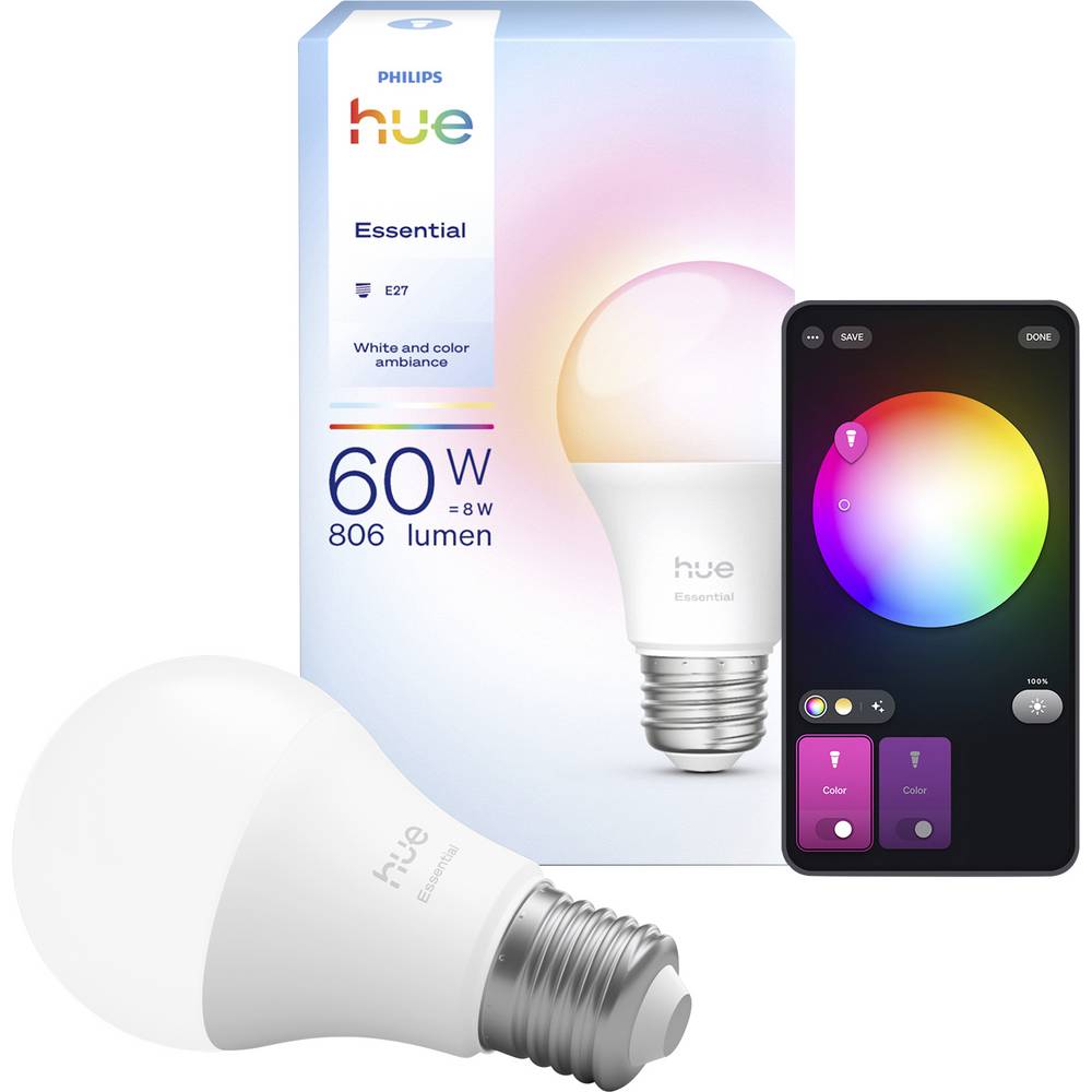 Philips LED-lamp 929004235401 Energielabel: F (A - G) Hue Essential White & Col. Amb. E27 E27 Energielabel: F (A - G)