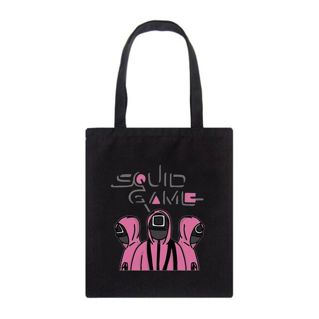 Iaidegou-4 Koreaanse TV Inktvis Game Print Casual Harajuku Vrouwelijke Schouder Canvas Tas High Street Grote Capaciteit Tote Herbruikbare Y2K Boodschappentassen 24*26cm