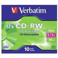 1x10 Verbatim CD-RW 80 / 700MB 8x - 12x Speed, Jewel Case