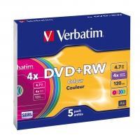 verbatim DVD+RW Rohling 4.7GB 5 St. Slimcase Farbig