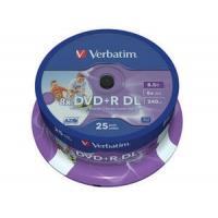Verbatim DVD+R DL 8.5GB/240Min/8x Cakebox (25 Disc), DataLife Plus, InkJet Printable, White Fullsize Surface