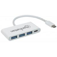 manhattan 3+1 Port USB 3.0-Hub mit Schnellladeport, mit USB-C Stecker Weiß