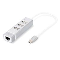 Digitus DA-70253 USB 2.0-hub 3 + 1 poorten Met USB-C stekker, Met aluminium behuizing, Met ingebouwde converter, Met metalen behuizing Aluminium