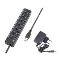 7 Port USB 3.0-Hub einzeln schaltbar, mit Status-LEDs, mit iPad-Ladeport Schwarz