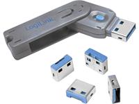 LogiLink USB PORT LOCK, 1 KEY + 4 LOCKS USB-poortslot Set van 4 stuks Zilver, Blauw Incl. 1 sleutel