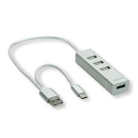 Roline USB-C/USB-A hub met 4 USB-A poorten - busgevoed - USB2.0 / zilver - 0,25 meter