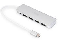 digitus DA-70242-1 4 + 1 poorten USB 3.1 (Gen 1) Hub Met snellaadpoort, Met USB-C stekker, Met aluminium behuizing Zilver