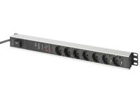 digitus DN-95412 19 inch Patchkast-stekkerdoos Geaarde contactdoos Met schakelaar, Overspanningsbescherming Zwart, Zwart (RAL 9005)