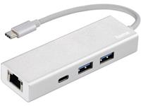 Hama 4 poortenUSB 3.0 hub(USB 3.0, USB-C, LAN (10/100/1000 MBit/s) ) Zilver