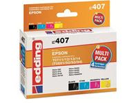 edding Tintenpatrone ersetzt Epson T0711/T0712/T0713/T0714 Multipack 4 Kompatibel Kombi-Pack Schwarz