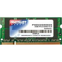Patriot Memory DDR2 2GB CL5 PC2-6400 (800MHz) SODIMM. Intern geheugen: 2 GB, Intern geheugentype: DDR2, Kloksnelheid geheugen: 800 MHz, Geheugen form factor: 200-pin SO-DIMM, CAS-latentie: 5