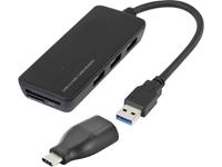 Renkforce 3 poorten USB 3.2 Gen 1-hub Met ingebouwde SD-kaartlezer Zwart