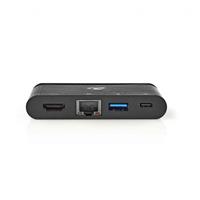 Nedis USB-Adapter / USB 3.1 / USB Type-C™ / USB Type-A / USB Type-C™ / 1x HDMI / 1x RJ45 / Vernickelt / Schwarz / Verpackung mit Sichtfenster und
