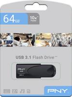 PNY Attaché 4. Capaciteit: 64 GB, Aansluiting: USB Type-A, USB-versie: 3.2 Gen 1 (3.1 Gen 1), Leessnelheid: 80 MB/s, Schrijfsnelheid: 20 MB/s. Vormfactor: Zonder dop, Kleur van het product: Zwa