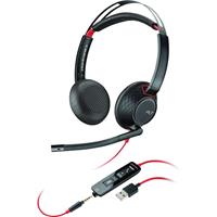 Plantronics Blackwire C5220 On Ear headset Kabel Telefoon Stereo Zwart, Rood Noise Cancelling Microfoon uitschakelbaar (mute)