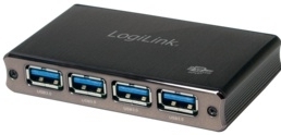 LogiLink USB 3.0 Hub mit Netzteil, 4 Port, Aluminiumgehäuse