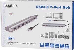 LogiLink USB 3.0 Hub, 7-Port, Aluminiumgehäuse, grau