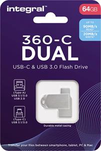 Integral 360-C Dual USB-C & USB 3.0 stick, 64 GB