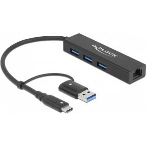 DeLock 64149 interface hub USB 3.2 Gen 1 (3.1 Gen 1) Type-A + Type-C Zwart