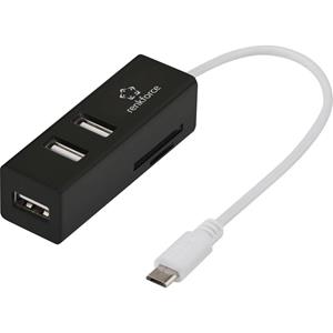 Renkforce RF-4995192 3 poorten USB 2.0-hub Met ingebouwde SD-kaartlezer, Met OTG-functie Zwart