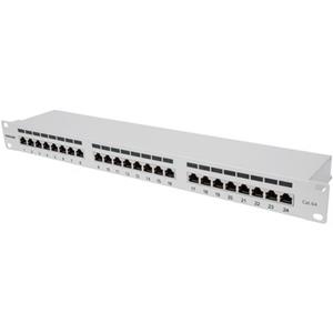 "Intellinet 24-Port Cat6a Patchpanel, geschirmt, 24 Ports, FTP, 1 HE, Klemmleisten mit 90 Grad abgewinkelten Kabeleinführungen, grau - Patch Panel - 1U - 19""