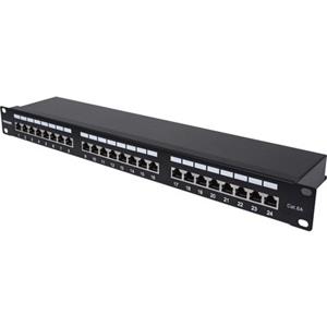 Intellinet 24-Port Cat6a Patchpanel geschirmt 1HE Kabeleinführung 90° abgewinkelt schwarz 24 poorten Patchpaneel 483 mm (19) 1 HE Zwart