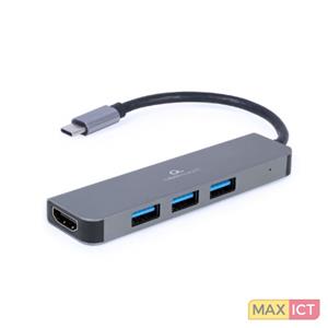 GEMBIRD 3-Port USB Typ-C 2-in-1 Kombi Adapter (Hub+HDMI)