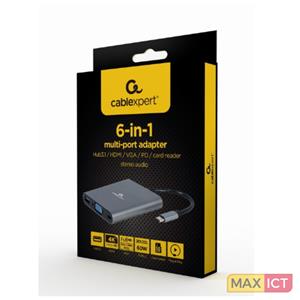 GEMBIRD USB Typ-C 6-in-1 Kombi Adapter spacegrau