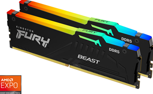 Kingston FURY Beast RGB Schwarz 64GB Kit (2x32GB) DDR5-5200 EXPO CL36 DIMM Arbeitsspeicher