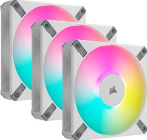 Corsair iCUE AF120 RGB ELITE 120mm PWM Triple Fan Kit - Wit 3 stuks, 4-pins PWM fan-connector, incl. Lighting Node CORE-controller