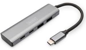 DIGITUS USB-C Hub, 4 Port, 2x USB A + 2x USB-C, dunkelgrau