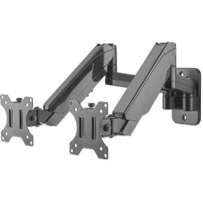 "Manhattan TV & Monitor Mount, Wall, Full Motion (Gas Spring), 2 screens, Screen Sizes: 17-32", Black, Dual Screen, VESA 75x75 to 100x100mm, Max 8kg (each), Tilt & Swivel with 3 Pivots, Lifeti