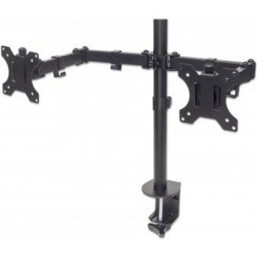 "Manhattan TV & Monitor Mount, Desk, Full Motion, 2 Screens, Screen Sizes: 10-27", Black, Clamp Assembly, Dual Screen, VESA 75x75 to 100x100mm, Max 8kg (each), Lifetime Warranty - Befestigungs