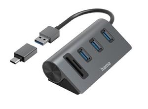 Hama OTG-hub/kaartlezer 5-poorts 3x USB-A SD MicroSD Incl. USB-C-adapter