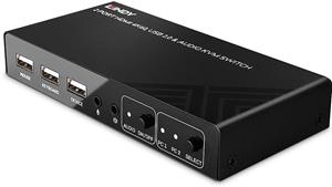 LINDY 2 Port KVM Switch HDMI 4K60, USB 2.0 & Audio