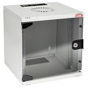 HMF Serverschrank 10 Zoll Netzwerk-Switch (Netzwerkschrank, 6 HE, 300 mm Tiefe, Voll montiert, Glastür, Lichtgrau)