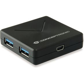 Conceptronic HUBBIES02B interface hub USB 3.2 Gen 1 (3.1 Gen 1) Mini-B 5000 Mbit/s Zwart