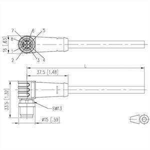 Metz Connect Anschlussleitung M12 Stecker 8-polig X-kodiert Netzwerk-Switch (gewinkelt)