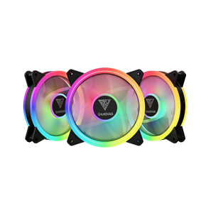 lalashops 3x 120mm PC Ventilator Fans met aRGB LED verlichting / Computer Triple Fan Pack - Addressable RGB Daisy Chain - Gamdias Aeolus M2-1203 Lite - 2 jaar garantie!