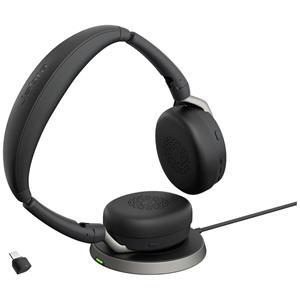 Jabra Evolve2 65 Flex Link380c UC + Ladepad On Ear headset Bluetooth Computer Stereo Zwart Noise Cancelling Headset, Microfoon uitschakelbaar (mute),