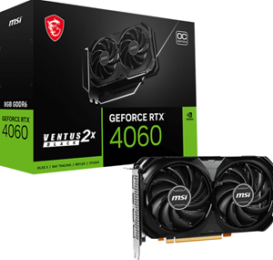 MSI GeForce RTX 4060 VENTUS 2X BLACK 8G OC Grafikkarte - 8GB GDDR6, 1x HDMI, 3x DP