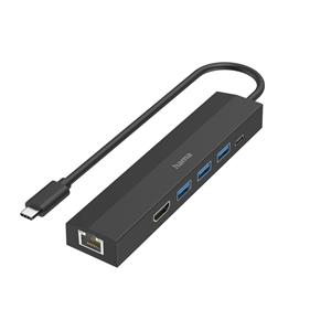 Hama 6 Port USB 3.2 Gen 1-Hub (USB 3.0) mit Schnellladeport, mit USB-C Stecker, Ultra HD-fähig Schw