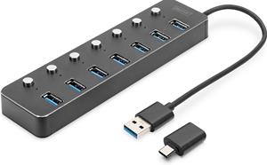 Digitus DA-70248 7 Port USB 3.0-Hub drehbar, einzeln schaltbar, LED-Anzeige Dunkelgrau