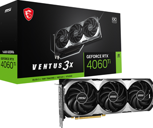 MSI Grafikkarte Nvidia GeForce RTX 4060 Ti VENTUS 3X OC 16GB GDDR6-RAM PCIe x16 HDMI, DisplayPort