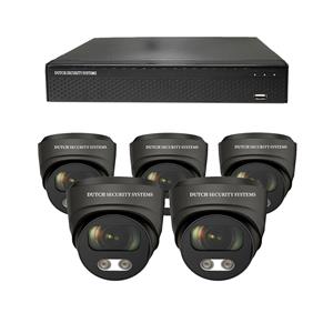 Dutch Security Systems Beveiligingscamera 4K Ultra HD - Sony 8MP - Set 5x Dome - Zwart - Buiten&Binnen - Met Nachtzicht - Incl. Recorder&App