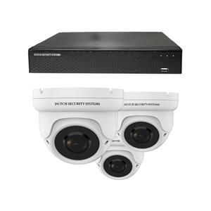 Dutch Security Systems Camerabeveiliging 2K QHD - Sony 5MP - Set 3x Dome - Wit - Buiten&Binnen - Met Nachtzicht - Incl. Recorder&App