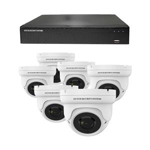 Dutch Security Systems Camerabeveiliging 2K QHD - Sony 5MP - Set 6x Dome - Wit - Buiten&Binnen - Met Nachtzicht - Incl. Recorder&App