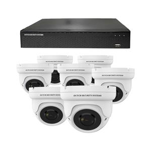 Dutch Security Systems Camerabeveiliging 2K QHD - Sony 5MP - Set 7x Dome - Wit - Buiten&Binnen - Met Nachtzicht - Incl. Recorder&App