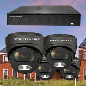 Dutch Security Systems Beveiligingscamera 4K Ultra HD - Sony 8MP - Set 4x Dome - Zwart - Buiten&Binnen - Met Nachtzicht - Incl. Recorder&App